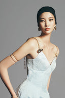 Plumeria A-line Spaghetti Strap Jacquard Midi Dress for women, from Maison Des Copains, The Viet Concept 