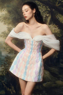 LINH PHUNG • Iridelle Pastel Taffeta & Organza Off-Shoulder Mini Corset Dress