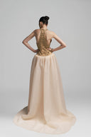 Gold Beaded Cream Organza Natalie Long Dress For Women, from DUONG ATELIER, The Viet Concept