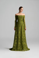 Luxury Guipure Lace Off-Shoulder A-Line Long Sleeve Evening Gown for women, from IHF ATELIER, The Viet Concept 