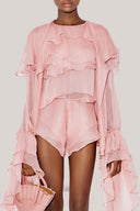 Lanata Blouson Flute Sleeved Chiffon Extra Short Length Set for women, from DAS LA VIE, The Viet Concept 