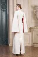 White Rose Brocade A-Line Evening Gown With Peak Lapel Waist Accent for women, from IHF ATELIER, The Viet Concept 
