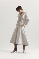 HA THANH VIET • Noir Éclat Floral Satin Midi Dress