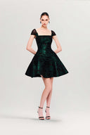 Unbound Luminous Teal Jacquard Taffeta A-Line Mini Dress for women, from MR CRAY & LADY SEXY, The Viet Concept 