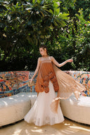 LINH PHUNG • Floreth Couture Rose-Embellished Mullet Top & Pleated Mesh Skirt Set
