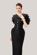 Black Mystic Sheath Square Neck Velvet Ankle Length Dress for women, from Calista, The Viet Cocnept 