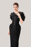 Black Mystic Sheath Square Neck Velvet Ankle Length Dress for women, from Calista, The Viet Cocnept 