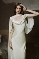 Mirena Couture Silk Satin Cape Maxi Dress for women, from LINH PHUNG, The Viet Concept