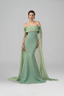 Vana Off-Shoulder Crepe & Chiffon Couture Evening Gown for women, from 21SIX, The Viet Concept