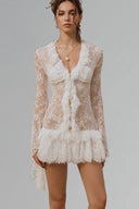 Blanche Lucia V-neck Long Selevees Mini Dress for woman, from La Vierge, the Viet Concept 