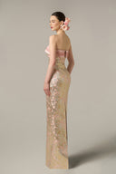 Regal Metallic Jacquard Strapless Column Gown with Crystal Neckline for women, from IHF ATELIER, The Viet Concept 