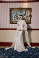 THÉSONG • Ivory Draped Cape Evening Gown