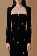 Noir Celestial Trapeze Neck Column Gown With Pink Stones for women, from IHF Atelier, The Viet Concept