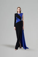 Regal Blue Black Column One Sleeve Crystal Evening Gown for women, from IHF ATELIER, The Viet Concept
