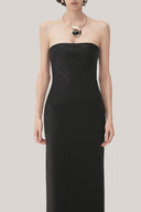 Black Linh Sa Sheath Sleeveless Satin Maxi Dress for women, from TINH, The Viet Concept 