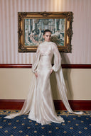 THÉSONG • Ivory Draped Cape Evening Gown