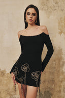 L' SCARLETT • Elowen Crystal Floral Curved-Neck Mini Dress