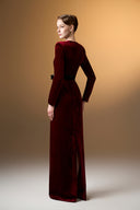 IHF ATELIER • Grain Velvet Trapeze Neck Column Evening Gown