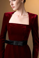 IHF ATELIER • Grain Velvet Trapeze Neck Column Evening Gown