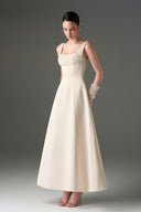 IHF STUDIO • Crystal Embellished Silk Taffeta Trapeze Midi Dress
