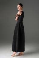 IHF STUDIO • Crystal Embellished Silk Taffeta Trapeze Midi Dress