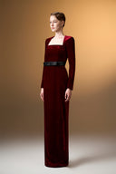 IHF ATELIER • Grain Velvet Trapeze Neck Column Evening Gown