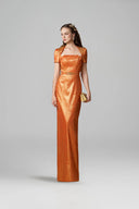 Silk Lined Taffeta Draped Off Shoulder Column Gown for women, from IHF ATELIER, The Viet Concept