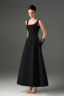 IHF STUDIO • Crystal Embellished Silk Taffeta Trapeze Midi Dress