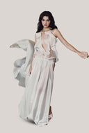 White Lueur Ruffle Maxi Dress for women, from La Vierge, The Viet Concept 