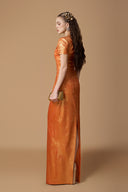 Silk Lined Taffeta Draped Off Shoulder Column Gown for women, from IHF ATELIER, The Viet Concept