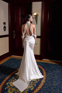 THÉSONG • Ivory Halter Mermaid Gown With Floor Train