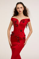 21SIX • Callista Silk Taffeta Off-Shoulder Crystal Floral Gown