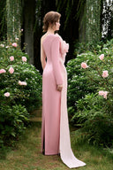  Pastel Pink One-Shoulder Column Evening Gown with Draped Rose for women, from IHF ATELIER, The Viet Concept