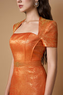 Silk Lined Taffeta Draped Off Shoulder Column Gown for women, from IHF ATELIER, The Viet Concept