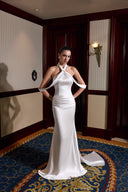 THÉSONG • Ivory Halter Mermaid Gown With Floor Train