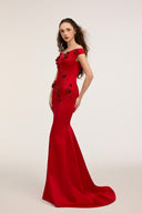21SIX • Callista Silk Taffeta Off-Shoulder Crystal Floral Gown