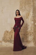 L' SCARLETT • Celestine 3D Crystal Floral Curved-Neck Mermaid Dress