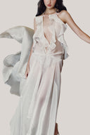 White Lueur Ruffle Maxi Dress for women, from La Vierge, The Viet Concept 