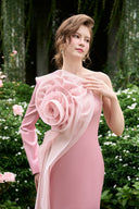 Pastel Pink One-Shoulder Column Evening Gown with Draped Rose for women, from IHF ATELIER, The Viet Concept
