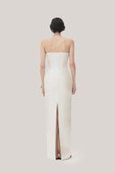 White Linh Sa Sheath Sleeveless Satin Maxi Dress for women, from TINH, The Viet Concept 