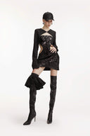 SORAMAME • Black Latent Strapless Sequin Mini Dress with Bolero