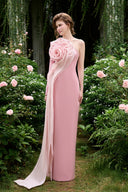  Pastel Pink One-Shoulder Column Evening Gown with Draped Rose for women, from IHF ATELIER, The Viet Concept