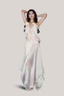 White Lueur Ruffle Maxi Dress for women, from La Vierge, The Viet Concept 