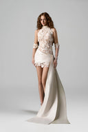 Ivory Jardin Pearl-Embellished Lace Halter Mini Dress for women, from IHF STUDIO, The Viet Concept