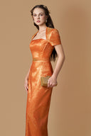 Silk Lined Taffeta Draped Off Shoulder Column Gown for women, from IHF ATELIER, The Viet Concept