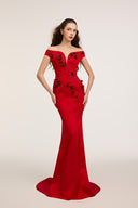 21SIX • Callista Silk Taffeta Off-Shoulder Crystal Floral Gown