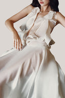 White Lueur Ruffle Maxi Dress for women, from La Vierge, The Viet Concept 