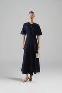 HOBB • Silk Cotton Fitted Bodice Flared Midi Dress