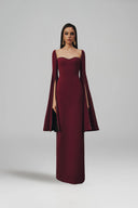 L' SCARLETT • Celestine Crystal-Beaded Flared-Sleeve Crepe Maxi Dress