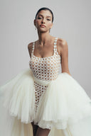 Breath Of Wings Dress Japanese Leather Mesh Mini Dress for women, from LINH DOAN, The Viet Concept 